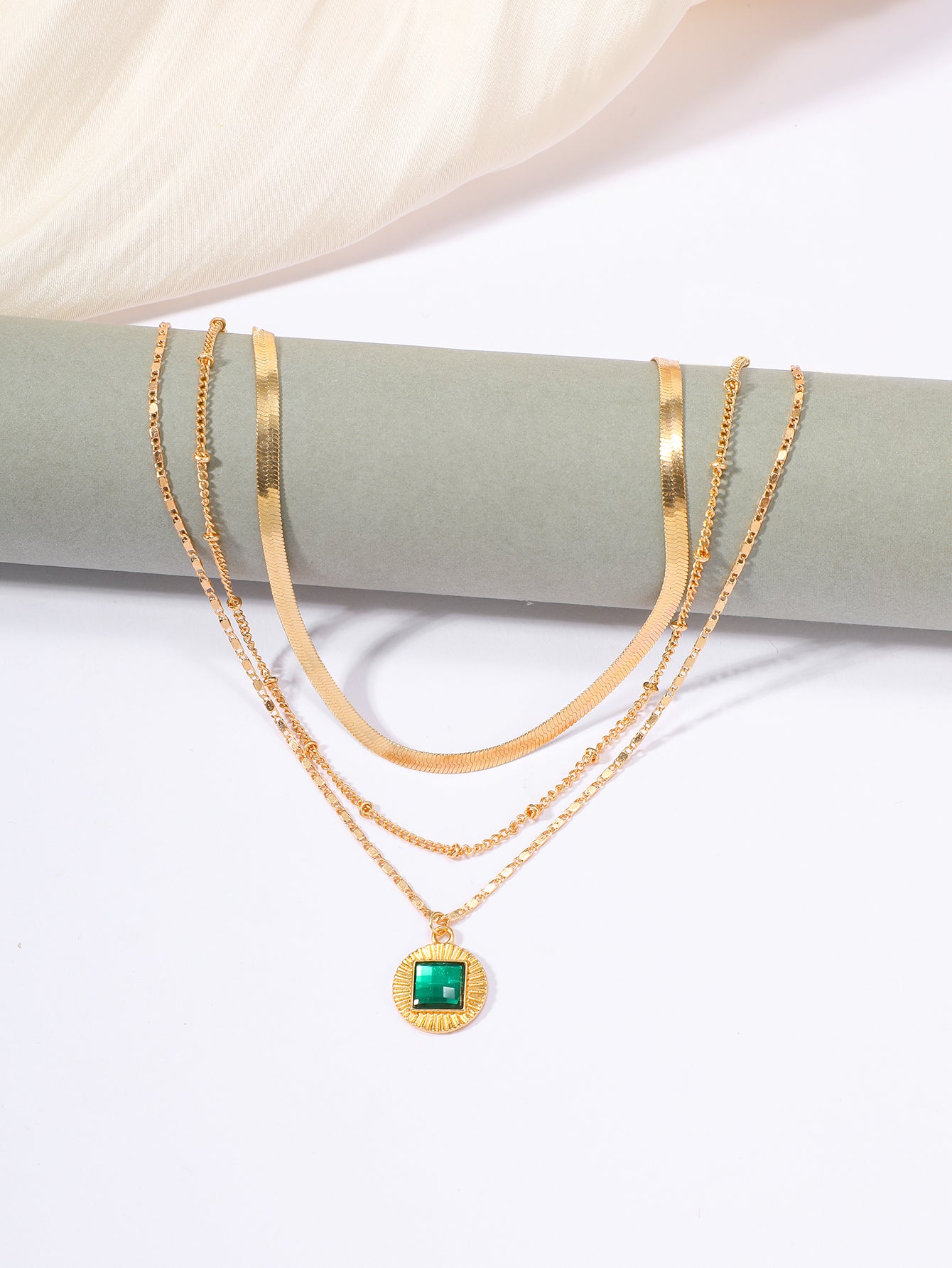 Gold Necklace with Crystal Pendant