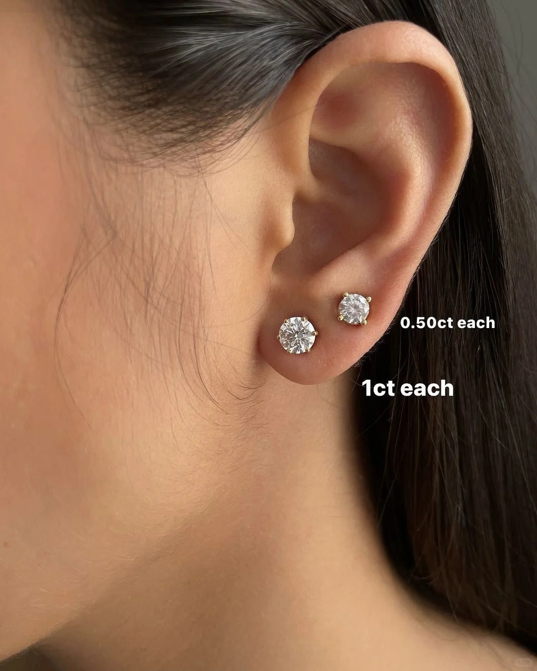 Luxury lab-grown diamond stud earrings in 18k white gold, featuring colorless diamonds for timeless elegance