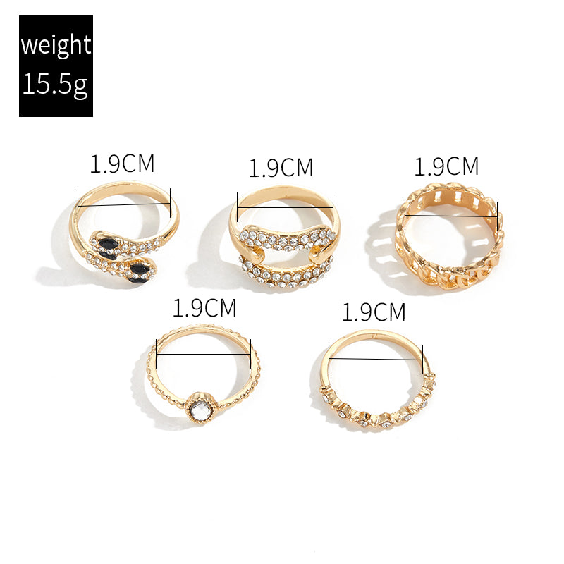 Gold-Plated Geometric Snake Ring Set – Artistic & Minimalist Stacking Design