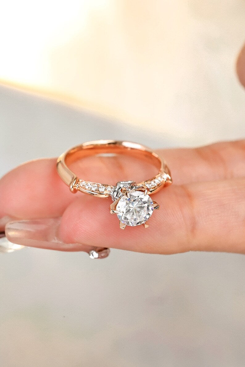 Victorian-style Crown and Heart lab-grown diamond engagement ring in 18K solid rose gold