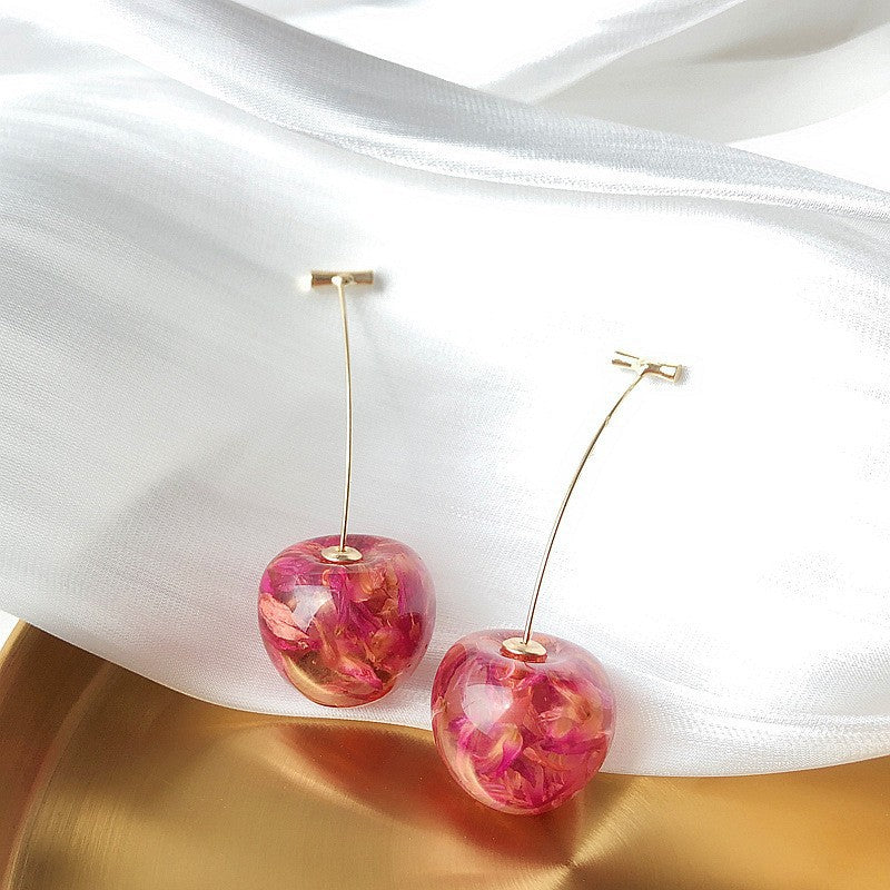 Dried flower cherry earrings