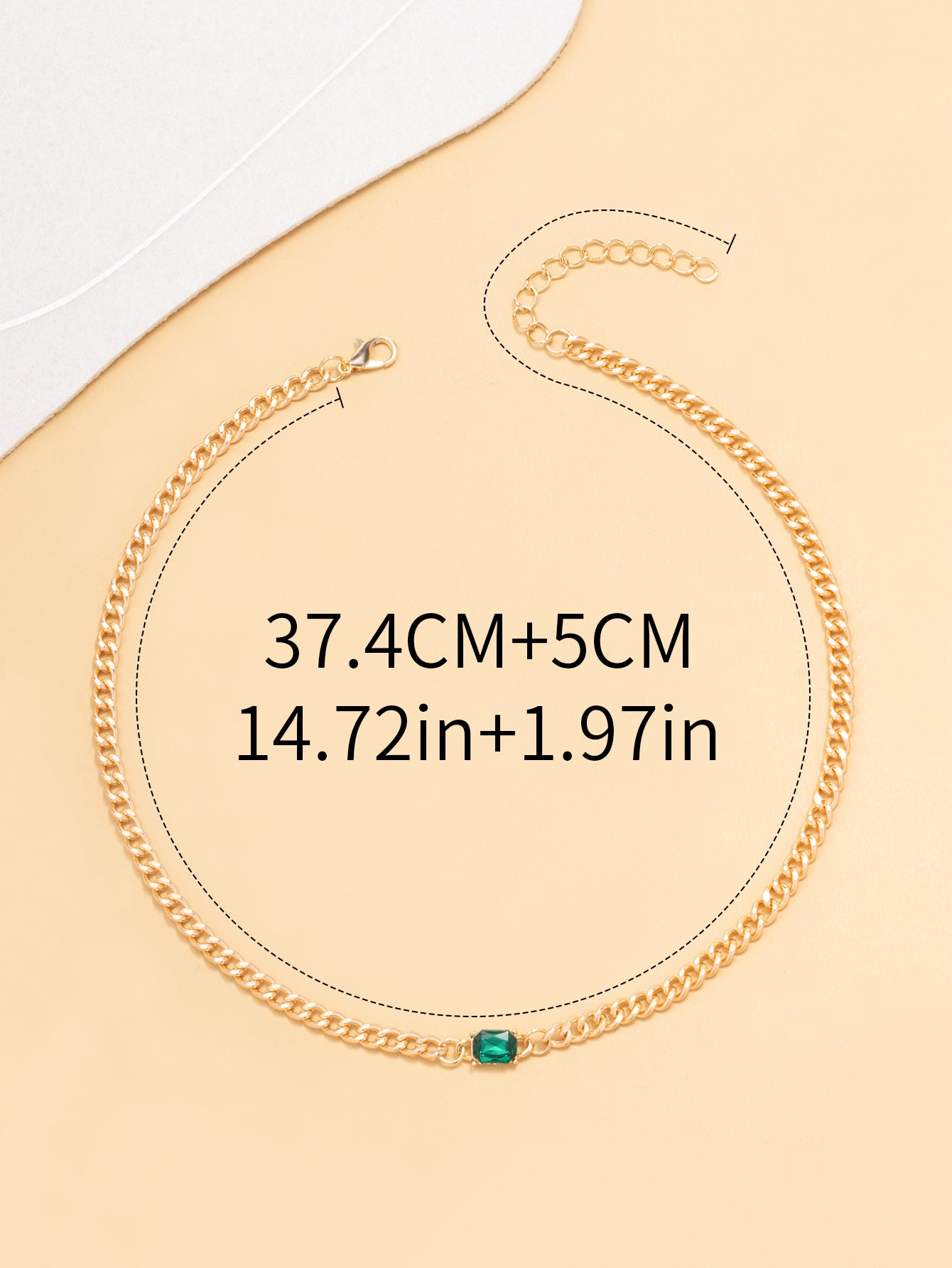 Size information for Geometric Alloy Pendant Necklace with Minimalist Square Charm