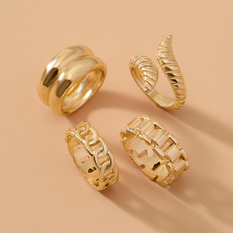 Gold-Plated Geometric Snake Ring Set – Artistic & Minimalist Stacking Design