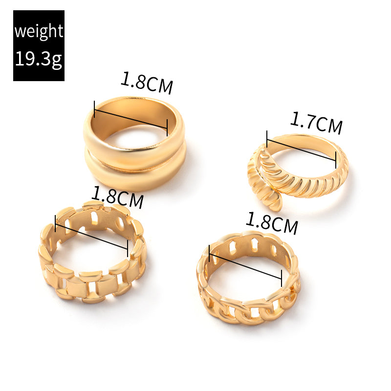 Gold-Plated Geometric Snake Ring Set – Artistic & Minimalist Stacking Design