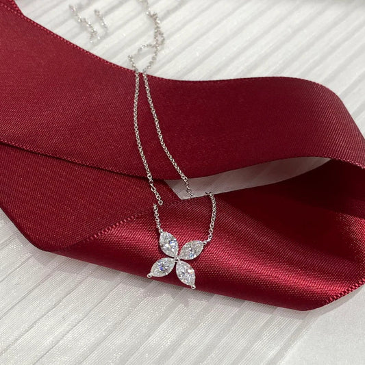 1.2ct marquise lab-grown diamond butterfly necklace crafted in 18K white gold, featuring colorless diamonds and a Victorian design.