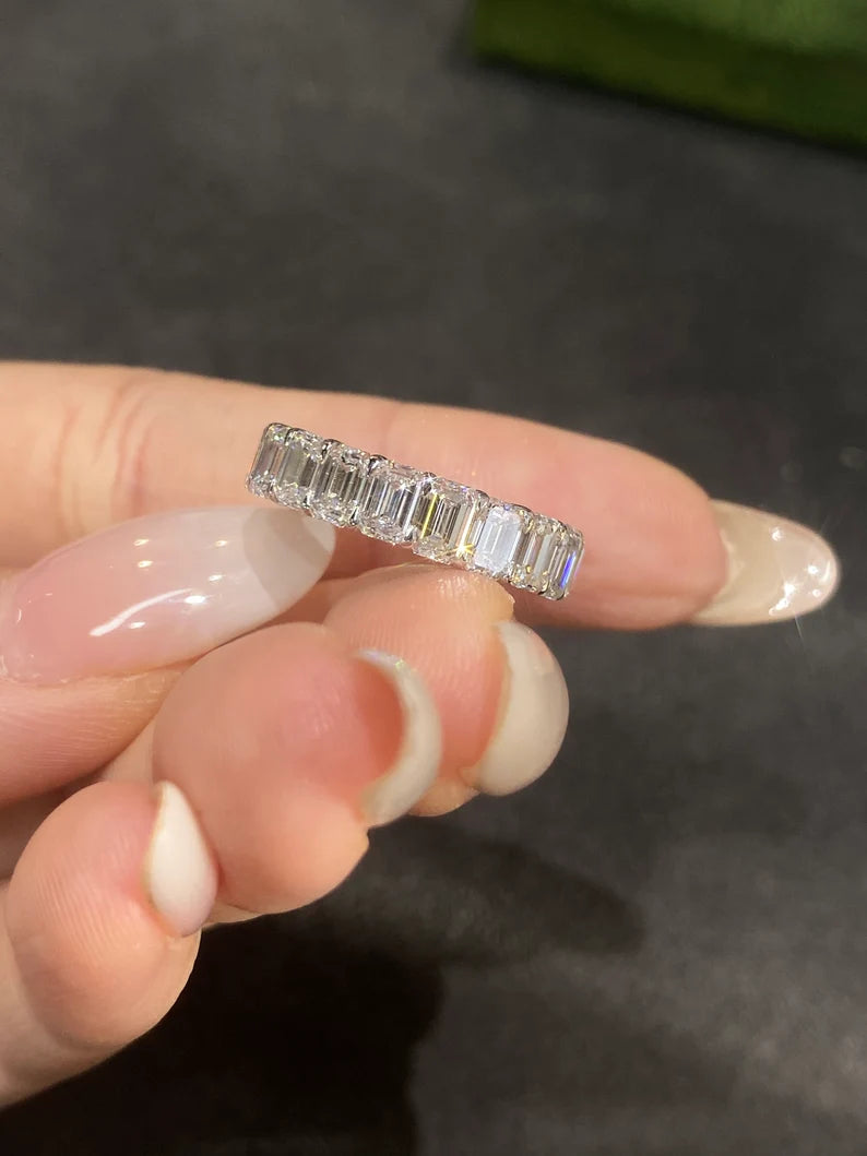 Stackable emerald cut diamond eternity ring, crafted with 18k solid gold and lab-grown diamonds