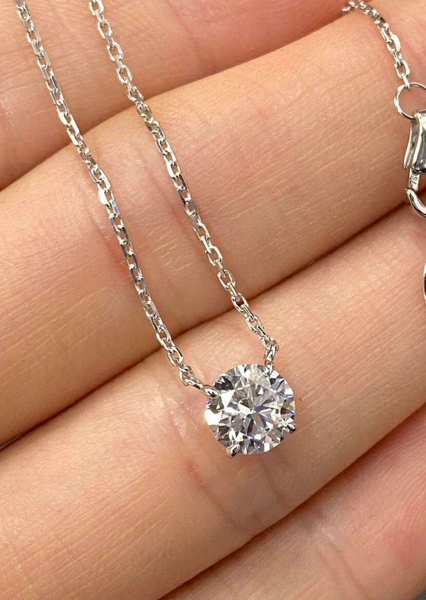 Minimalist diamond jewelry featuring a 1ct lab grown diamond pendant in solid 18k white gold, perfect for everyday luxury