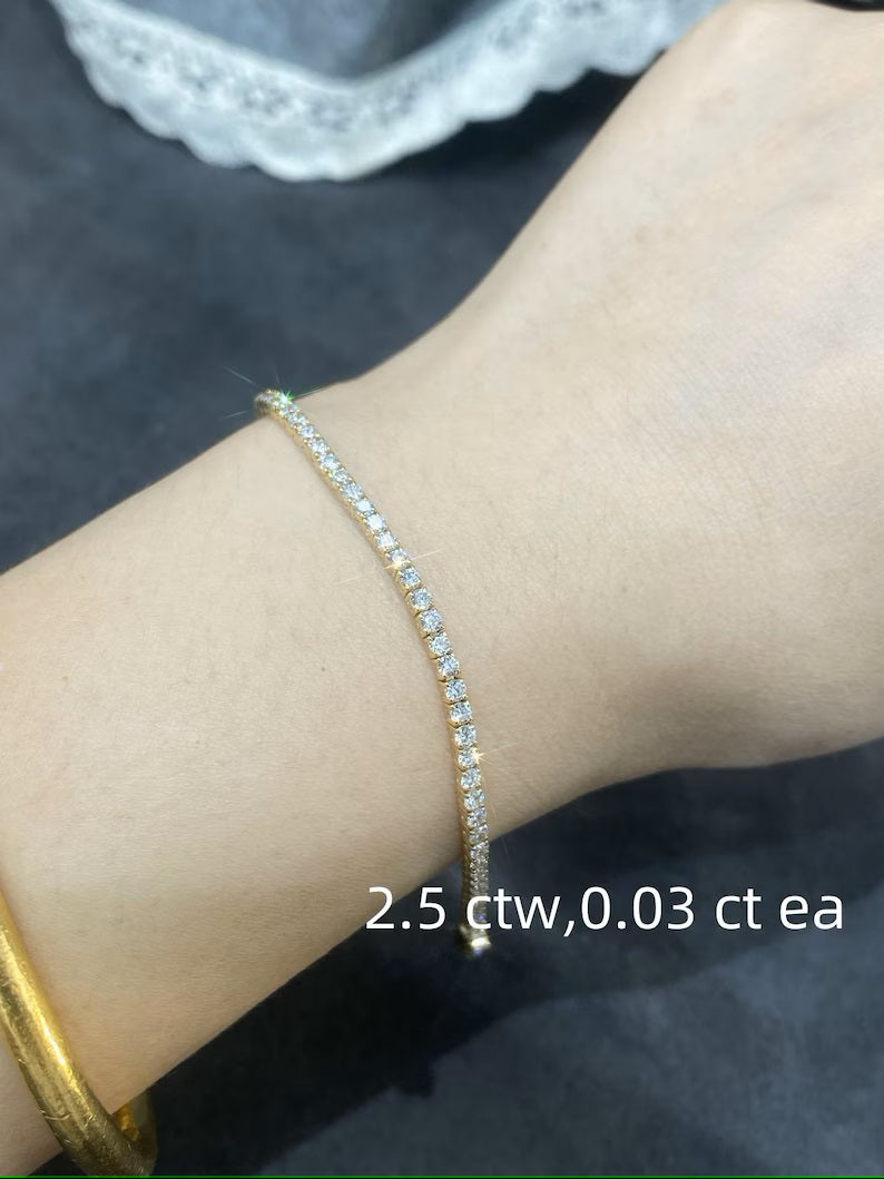 Tennis Bracelet Lab Grown Diamond,Stackable Bracelet, Lab Diamond 18K Solid Gold,Full Infinity Bracelet,Birthday Aniversary gift