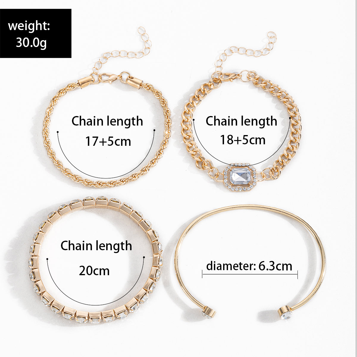 size information for luxury gold stackable bracelet set