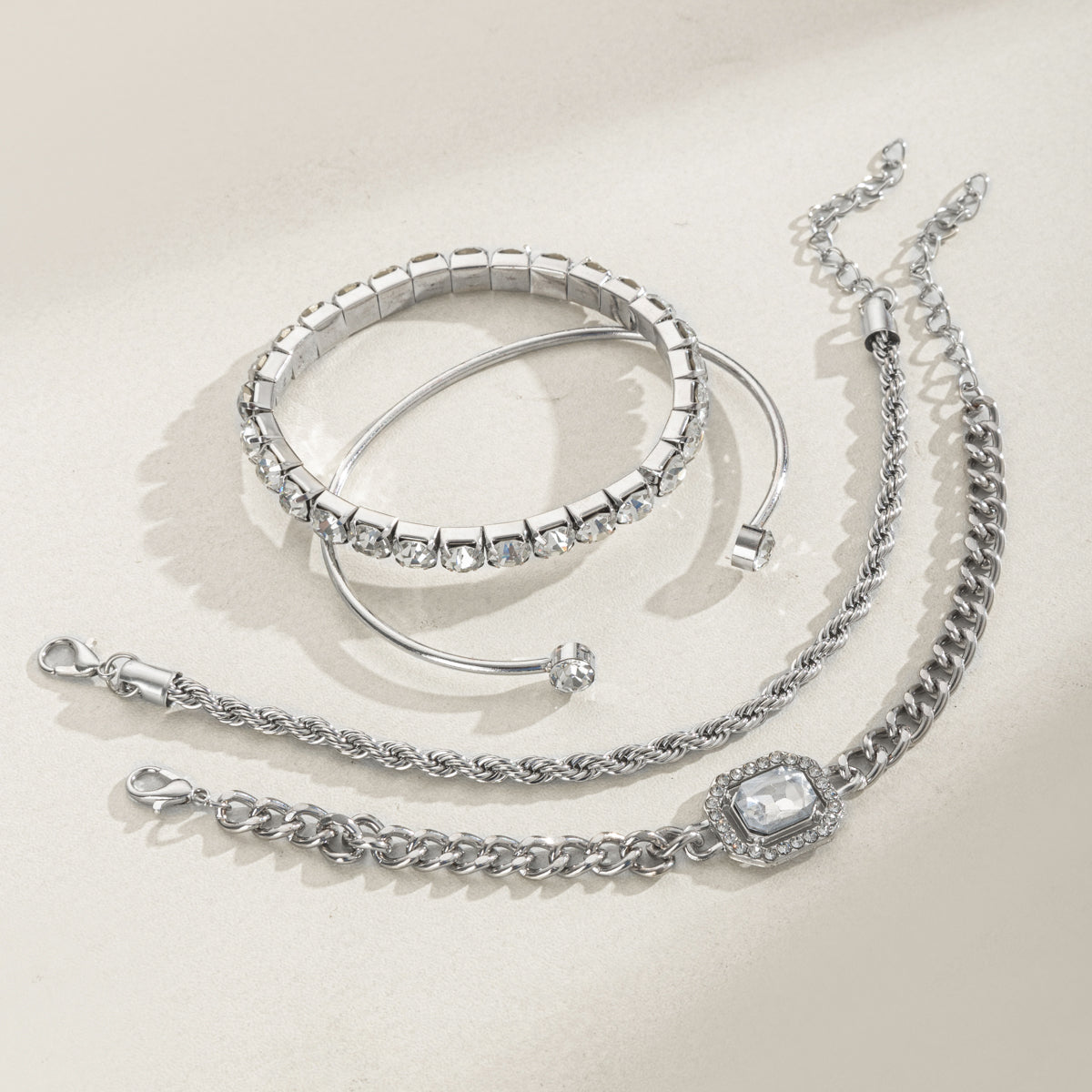 luxury silver stackable bracelet set