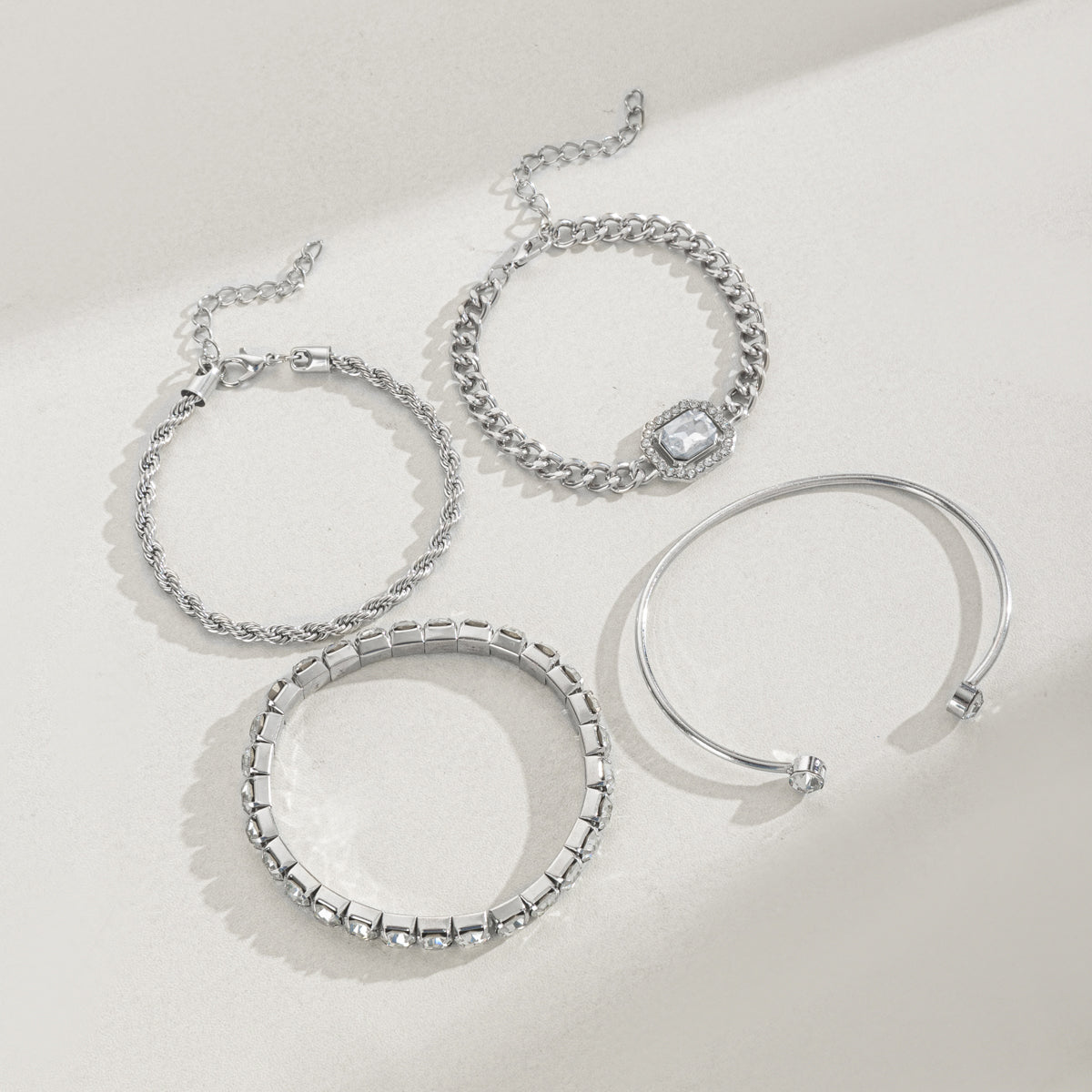 luxury silver stackable bracelet set