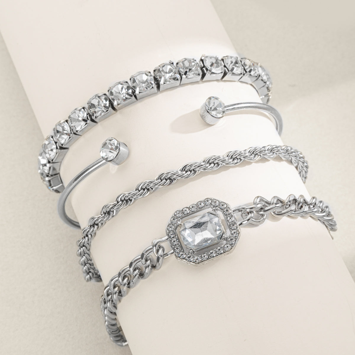 luxury silver stackable bracelet set