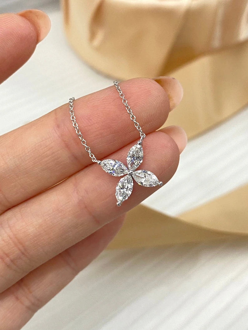 Delicate marquise lab-grown diamond butterfly necklace, perfect as an April birthstone gift or anniversary present