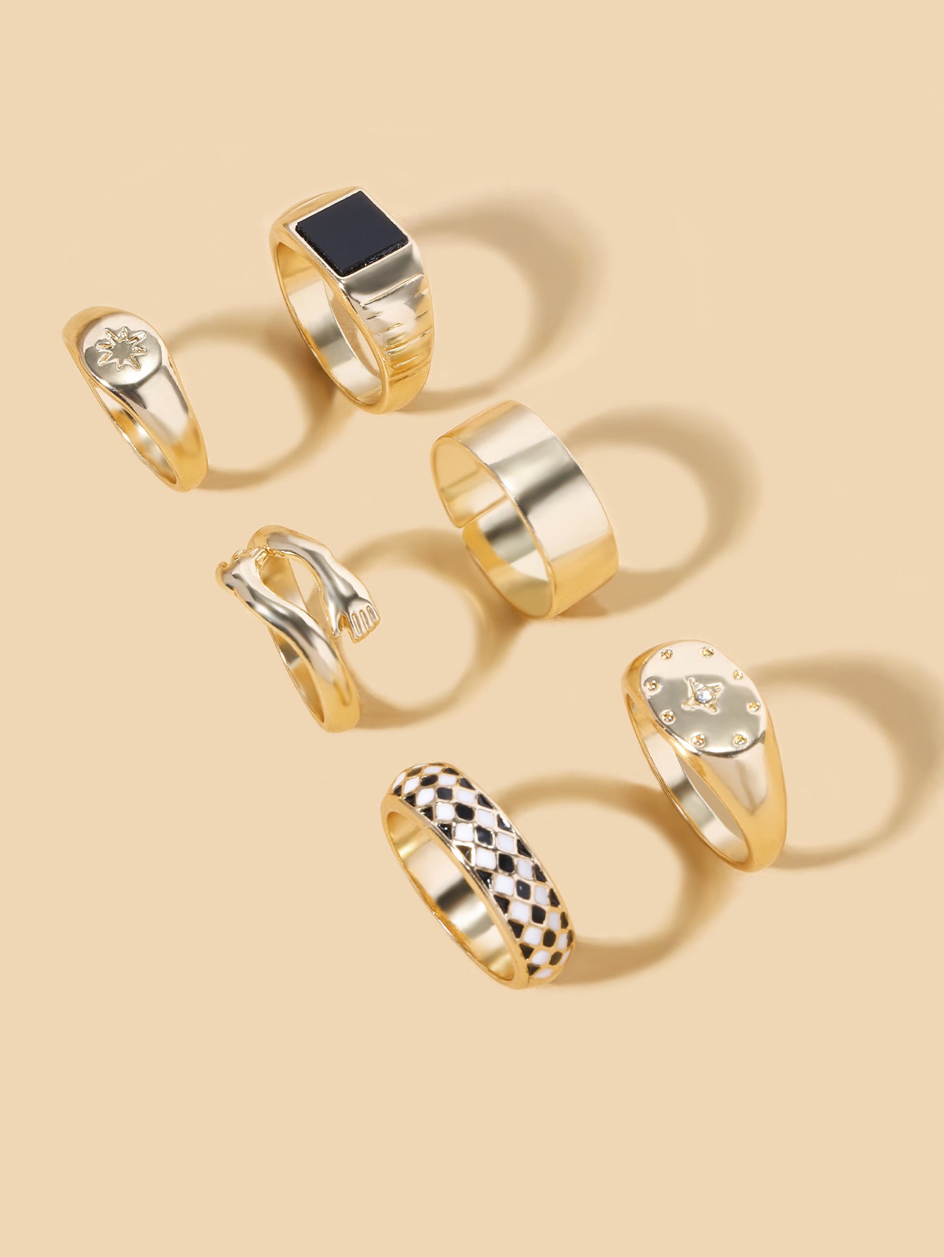 Gold-Plated Geometric Snake Ring Set – Artistic & Minimalist Stacking Design