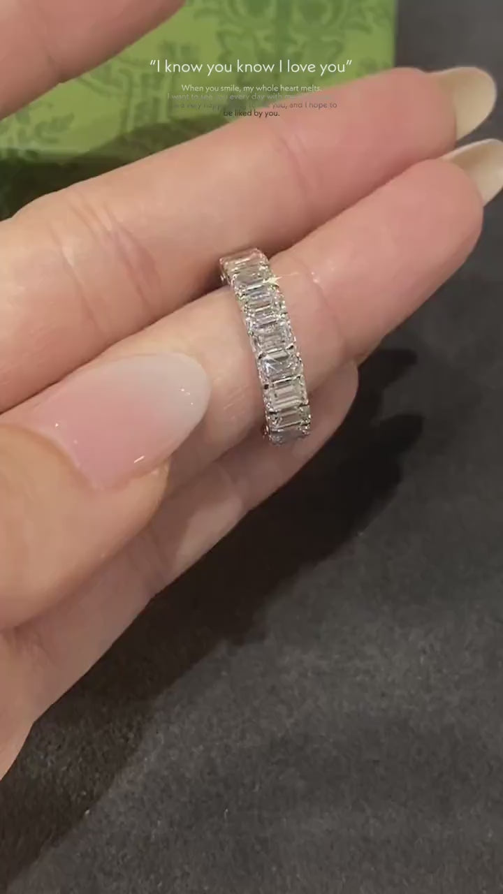 Minimalist 6ct diamond anniversary band with emerald cut lab diamonds in white, yellow, or rose gold