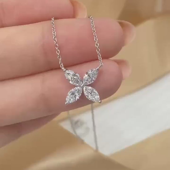 Delicate marquise lab-grown diamond butterfly necklace, perfect as an April birthstone gift or anniversary present