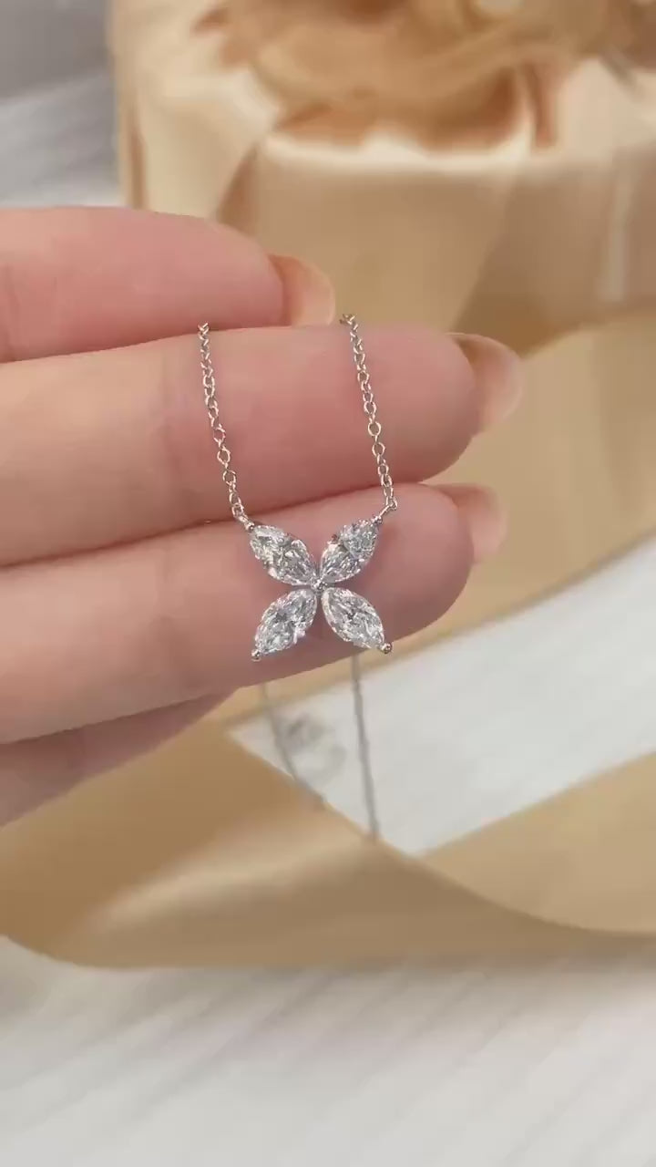 Delicate marquise lab-grown diamond butterfly necklace, perfect as an April birthstone gift or anniversary present