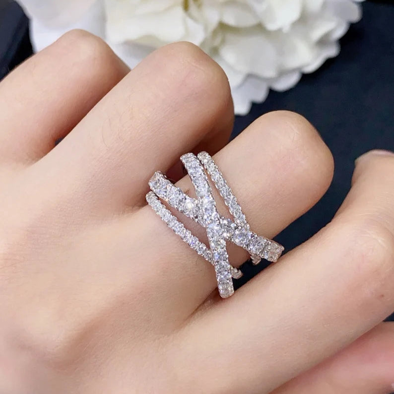 Quad Stacked Diamond Ring featuring lab-grown diamonds set in 18K solid white gold, ideal for special occasions