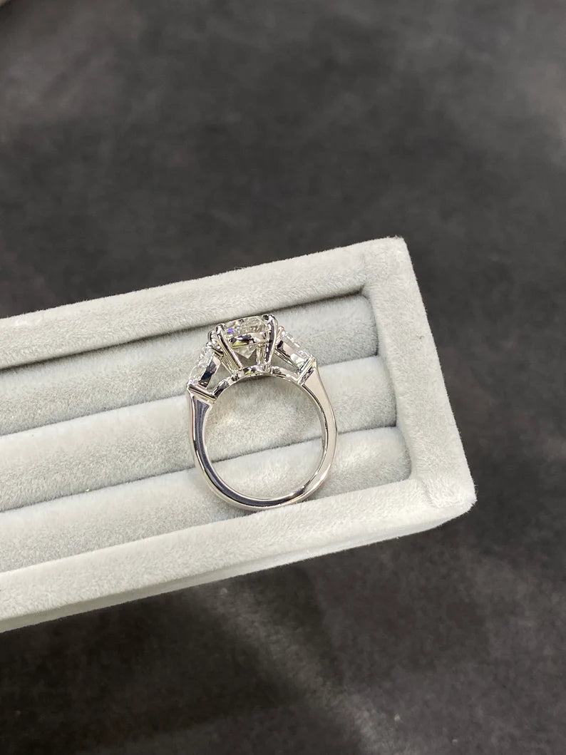 Three-Stone Oval Diamond Ring in 18K Solid White Gold