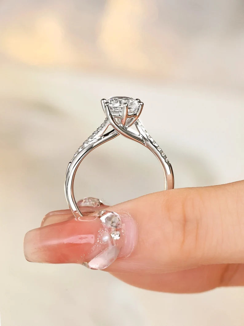 Twisted Vine Diamond Engagement Ring with 1 carat lab-grown diamond in 18K white gold